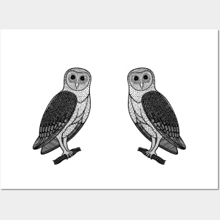 Barn Owls in Love - hand drawn bird design Posters and Art